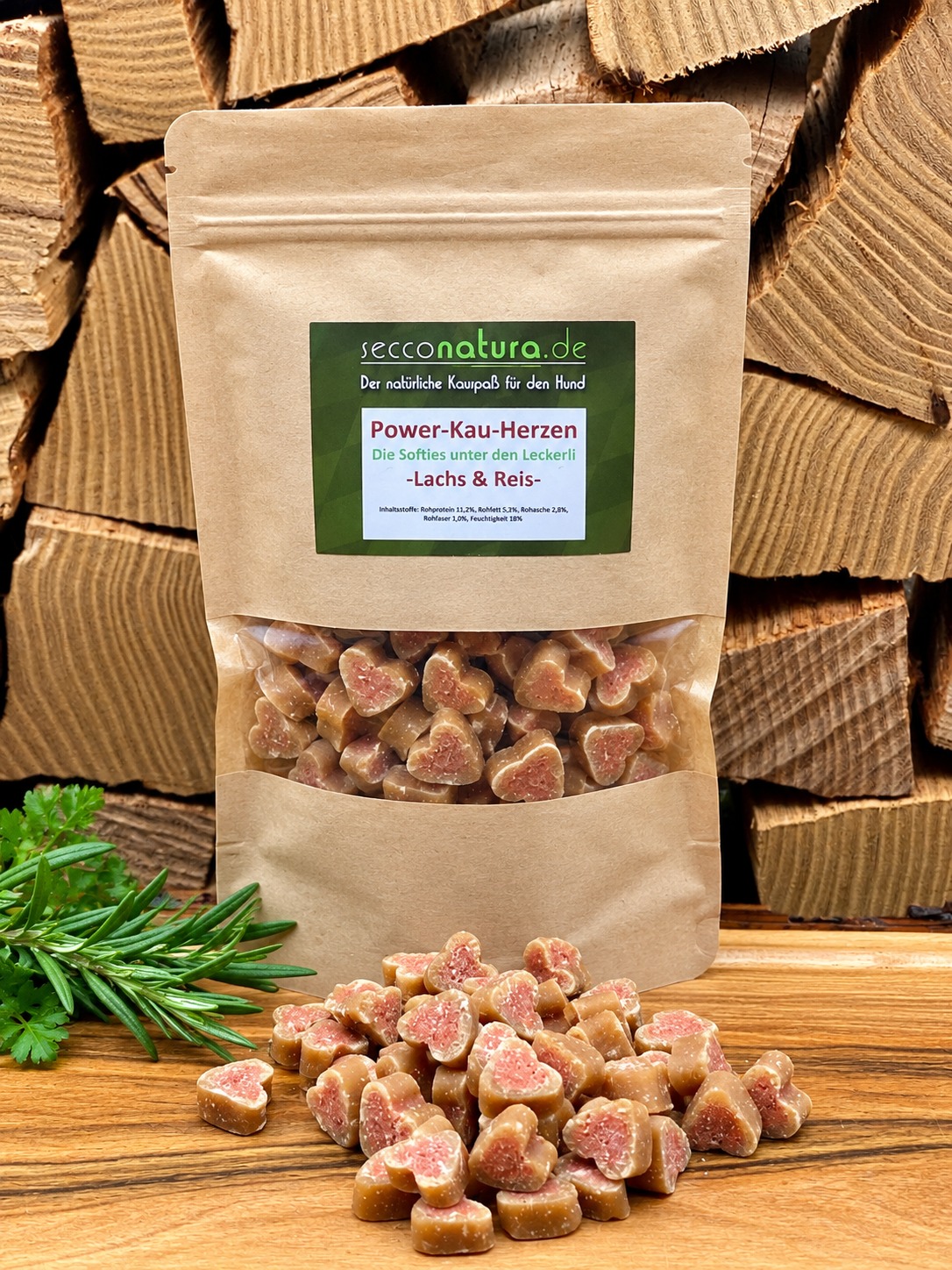 Power-Kau-Herzen Lachs und Reis 150g